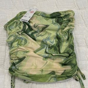 Tie-dye mixture of soft greens - stretch tube top - ruche on sides